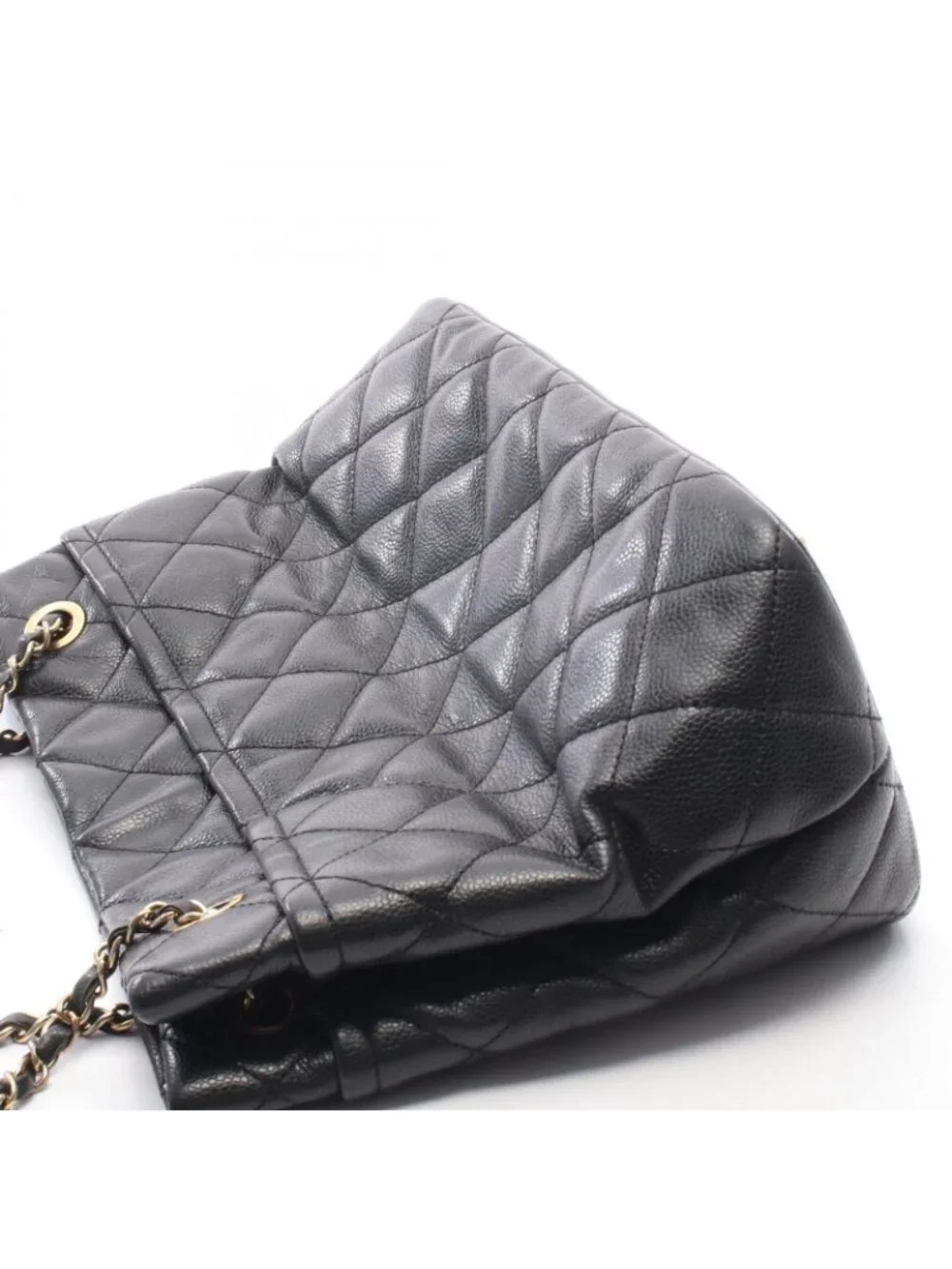 Chanel Tote Quilted CC Logo Black Caviar Leather CC Chain